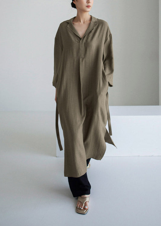 Grey Peter Pan Collar Pockets Asymmetrical Dress Long Sleeve