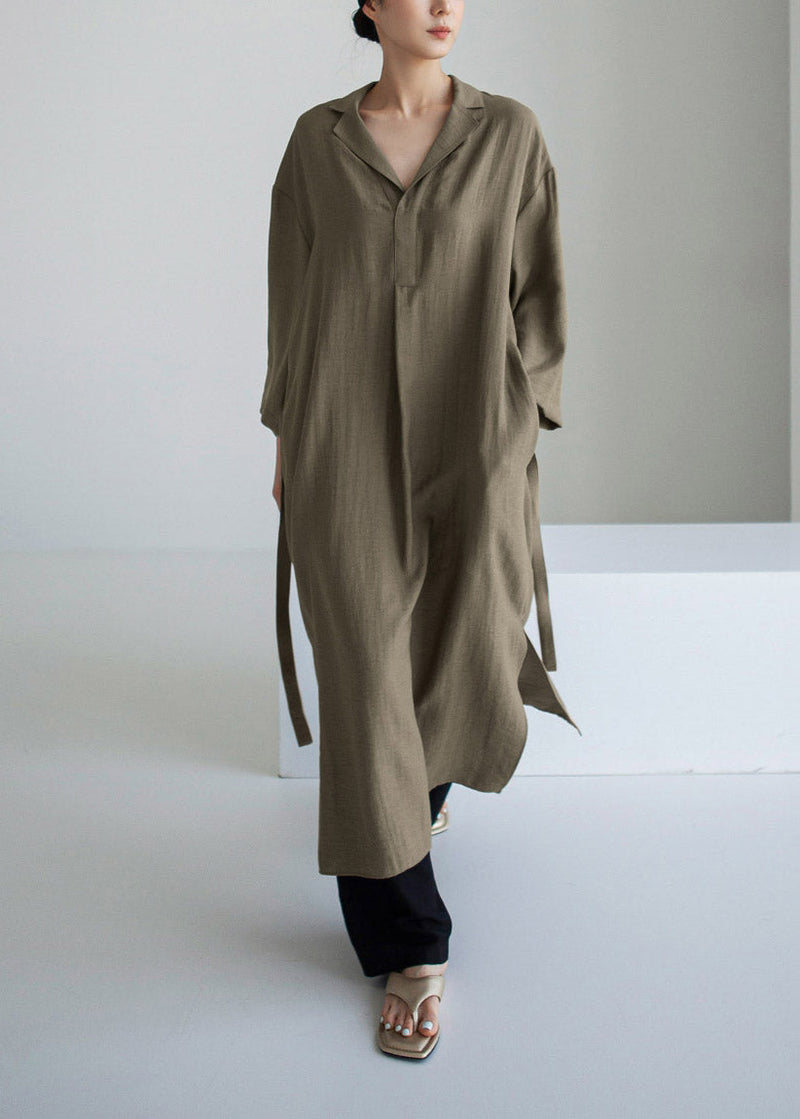 Grey Peter Pan Collar Pockets Asymmetrical Dress Long Sleeve