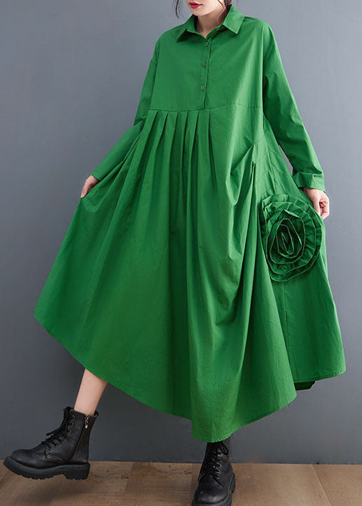 Natural Green Asymmetrical Cotton Shirts Dress Spring