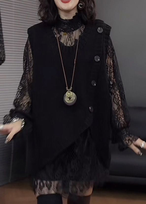 Mulberry Asymmetrical Patchwork Knit Vest Sleeveless