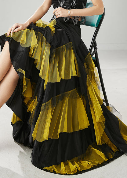 Yellow Ruffled Patchwork Tulle Skirts Spring