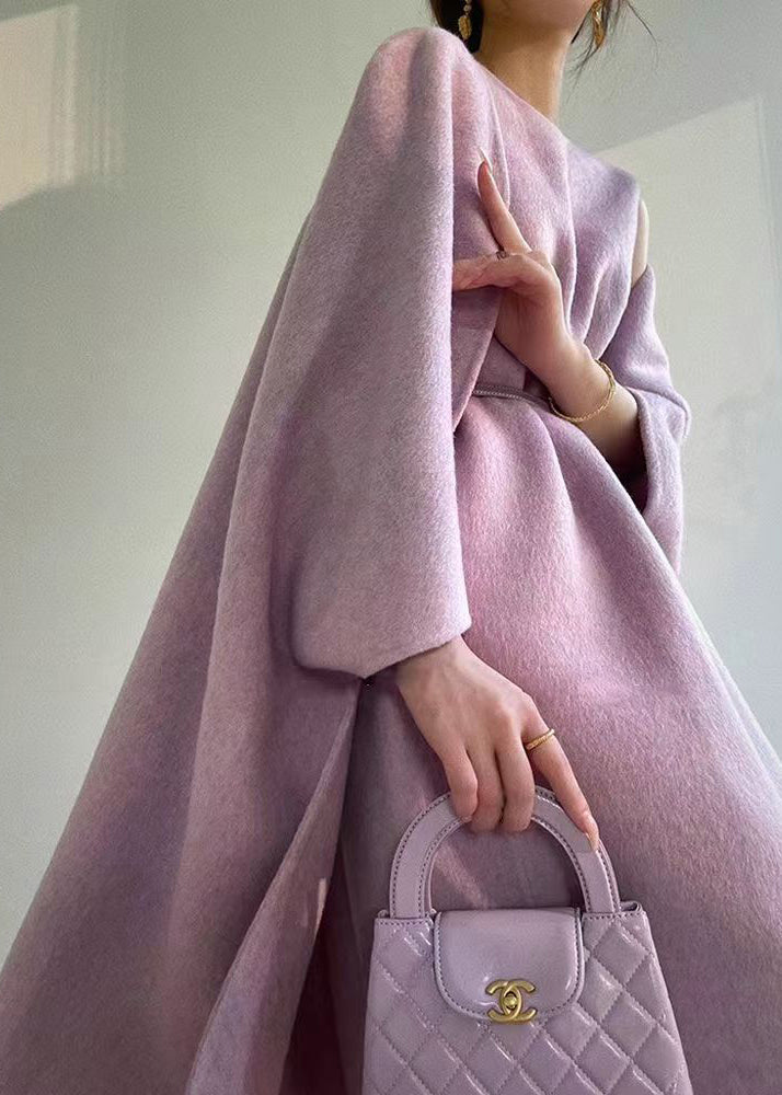 Boutique Purple Cape and Dress Woolen Two Pieces Set Spring