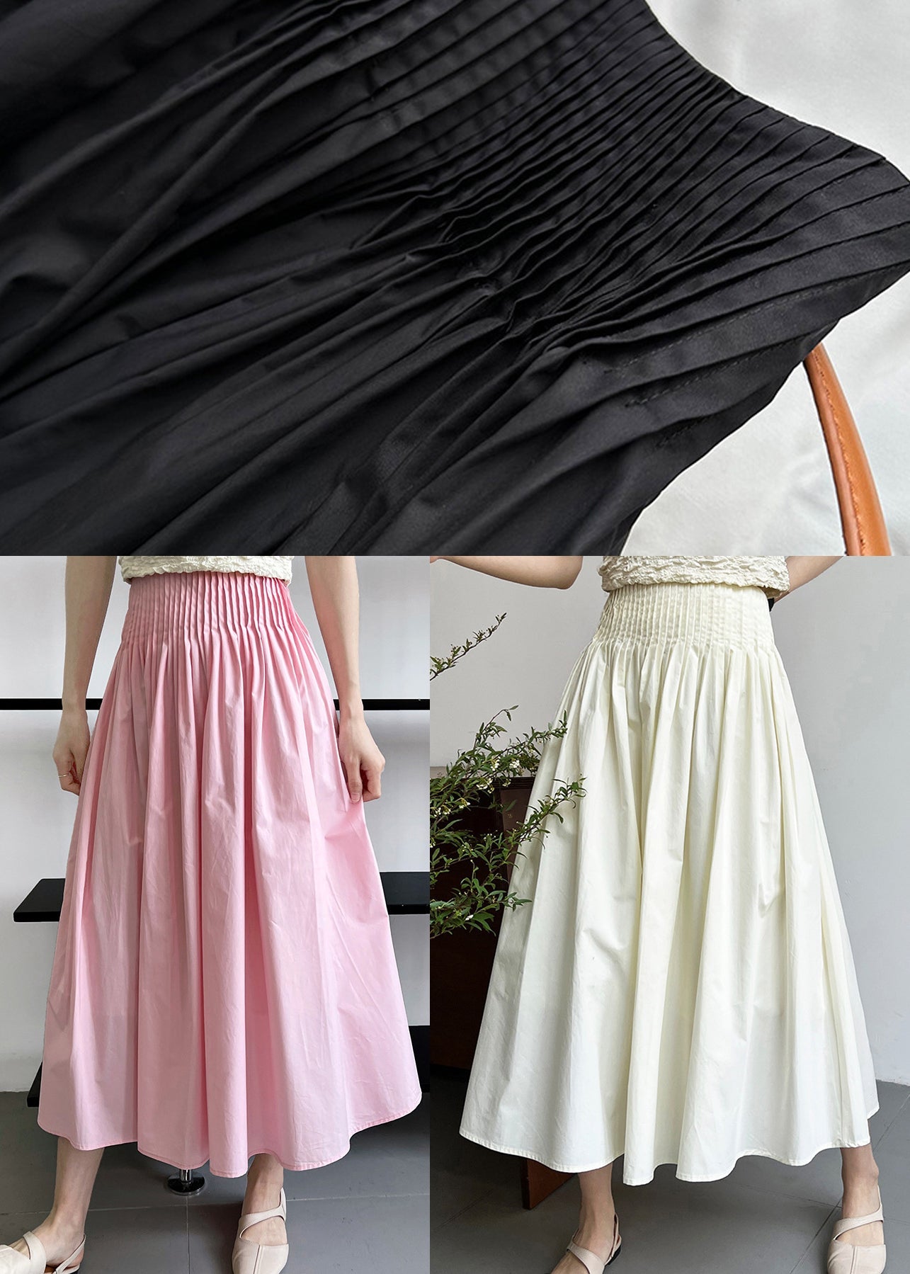 Natural Black High Waist Exra Large Hem Cotton Skirt Fall
