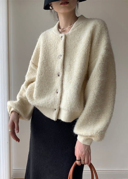 Loose Beige Button Thick Wool Knit Coats Winter