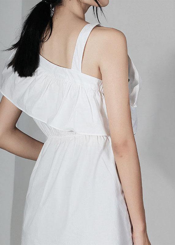 White Asymmetrical Design Cold Shoulder Ruffles Summer Shirt Top