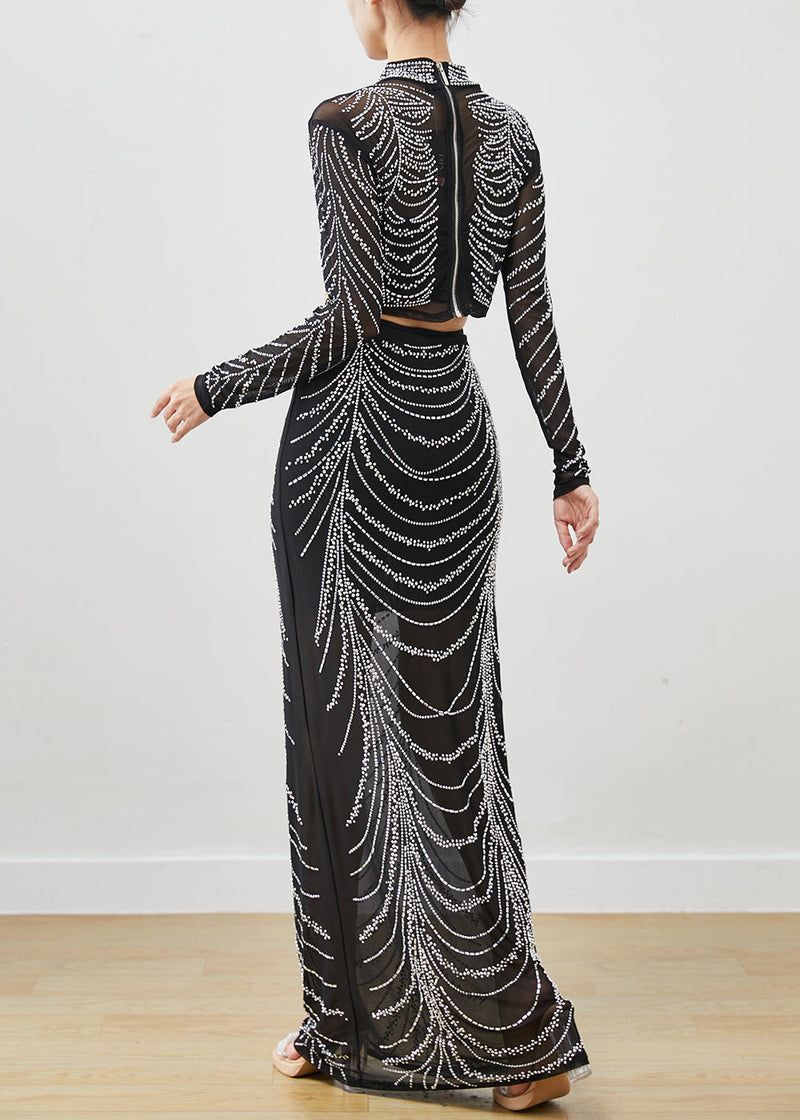 Black Zircon Silm Fit Tulle Two Pieces Set Spring