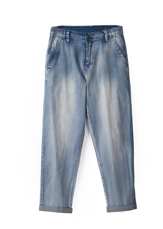 Light Blue High Waist Cotton Denim Pants Fall