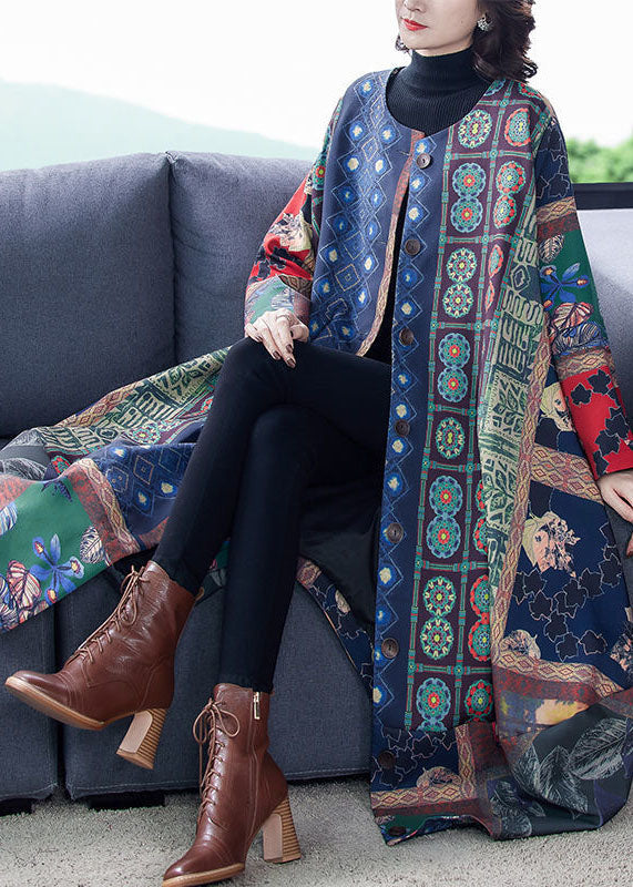 Colorblock O-neck Asymmetrical Print Cotton Trench Coats Fall