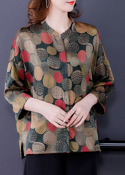 Colorblock O-neck Dot Print Silk Shirt Tops Bracelet Sleeve