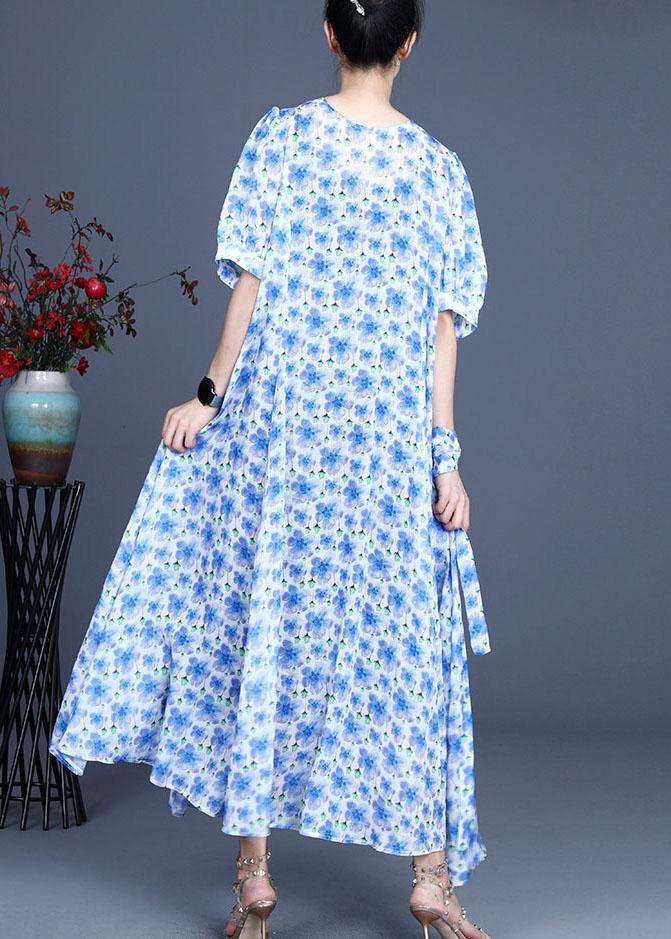 French Purple Print Summer Ramie Party Dresses