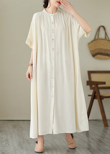 Apricot Tie Waist Long Dress Short Sleeve