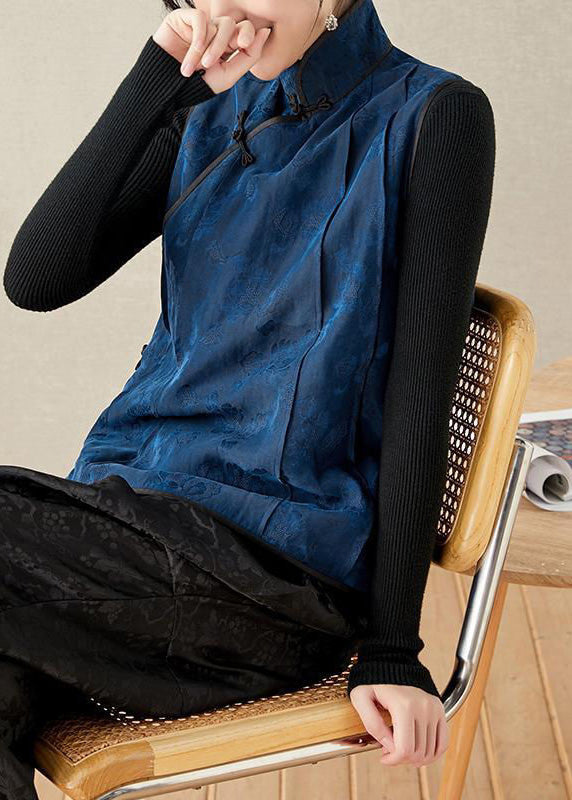 Organic Stand Collar Embroideried Button Silk Waistcoat Spring