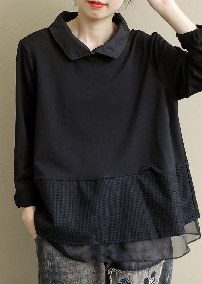 Black Tops Lapel Patchwork Clothes Pattern