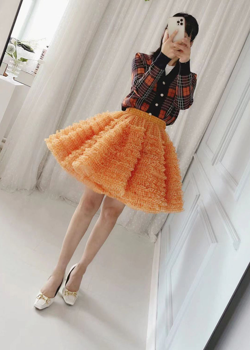 Red Layered Ruffled Patchwork Tulle Skirts Summer