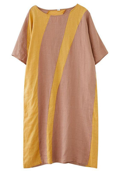 Yellow O-neck Straight Summer Ankle Dress