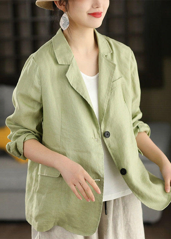 Navy Peter Pan Collar Pockets Linen Coats Long Sleeve