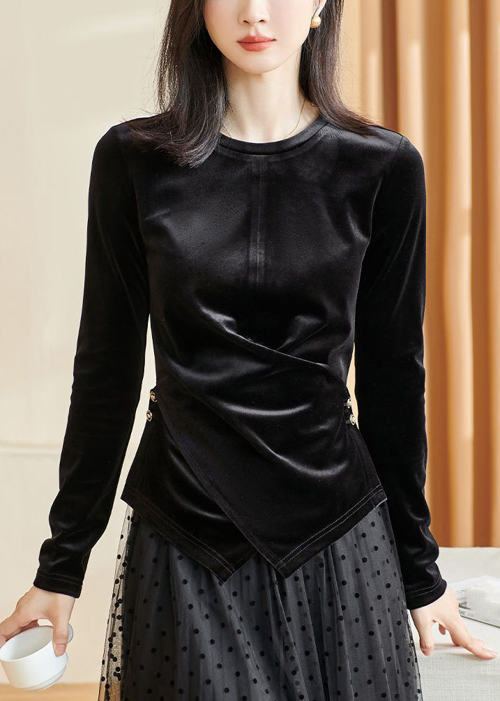Black Wrinkled Silk Velour Top Fall