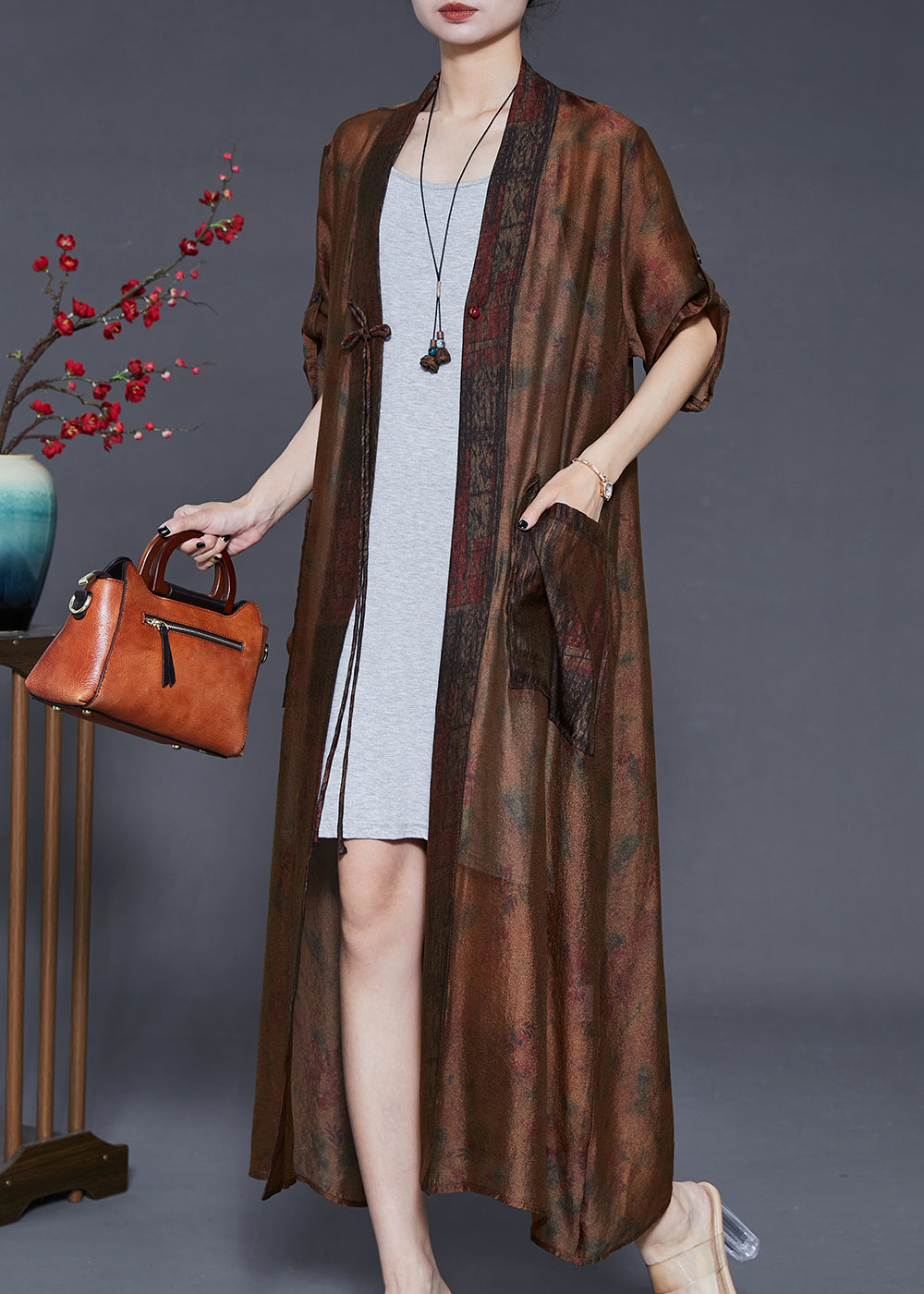 Brown Tasseled Tie Dye Silk Cardigans Summer