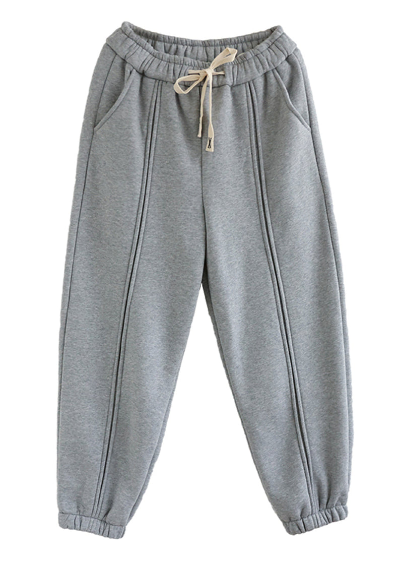 Grey Patchwork Warm Fleece Sweatshirt Pants Spring