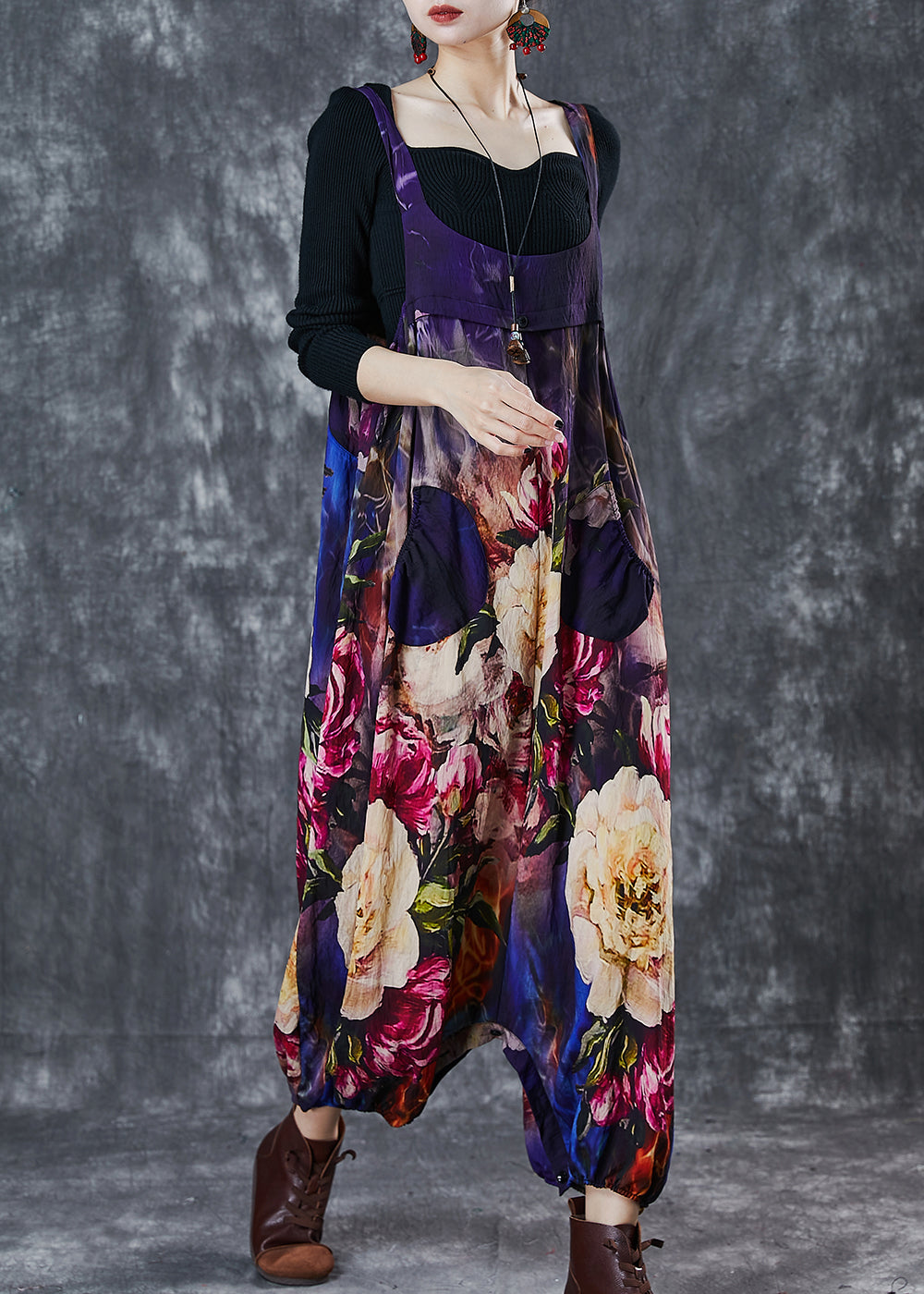 Unique Oversized Print Cotton Overalls Jumpsuit Spring