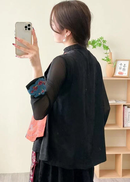 Original Design Embroidered Wear on Both Sides Silk Vest Sleeveless