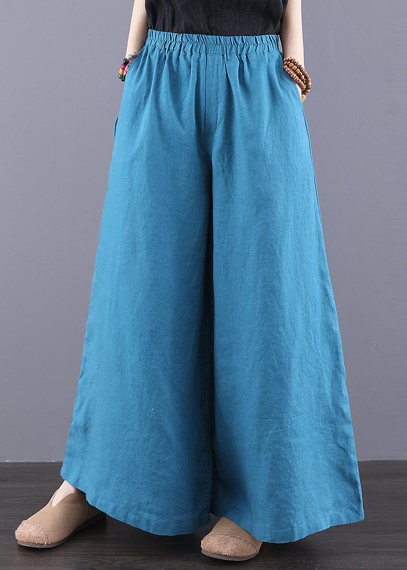 Peacock Blue Oversized Linen Wide Leg Pants Summer