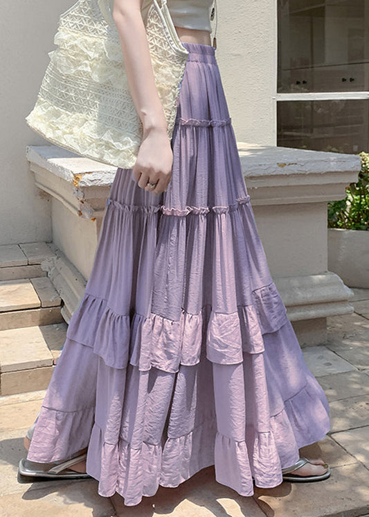 Purple Elastic Waist Draping a Line Skirts Summer