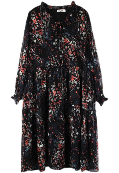 Black Yellow Print Bow Party Summer Chiffon Dress
