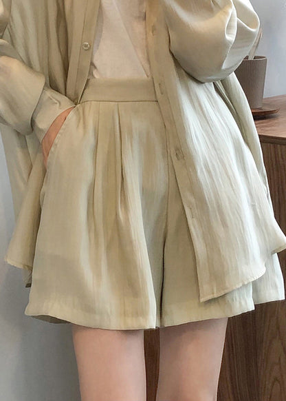 Light Green Lace Up Silk Two Pieces Set Spring