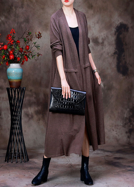 Boutique Chocolate Patchwork Wool Knit Cardigans Long Sleeve