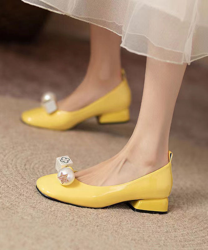 Splicing Chunky Penny Loafers Yellow Faux Leather