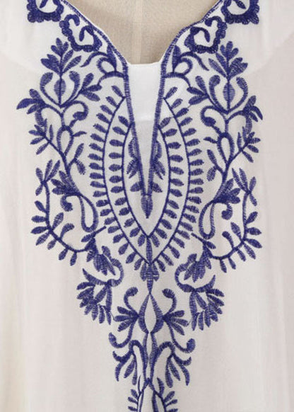 Blue Embroideried Chiffon Beach Gown Summer Dress