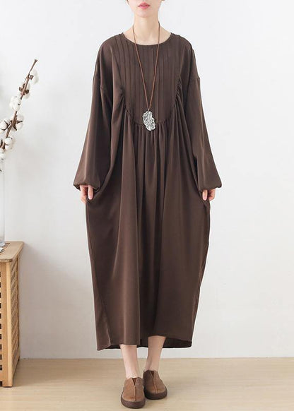Modern Black Long Sleeve Cotton O-neck Spring Long Dresses