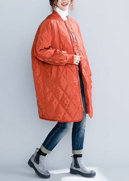 Orange Zip Up Pockets Ruffled Patchwork Cotton Filled Coats Winter