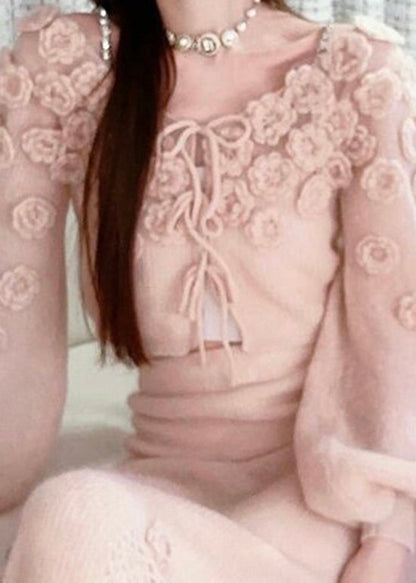 Pink Lace Up Knit Sweaters Fall