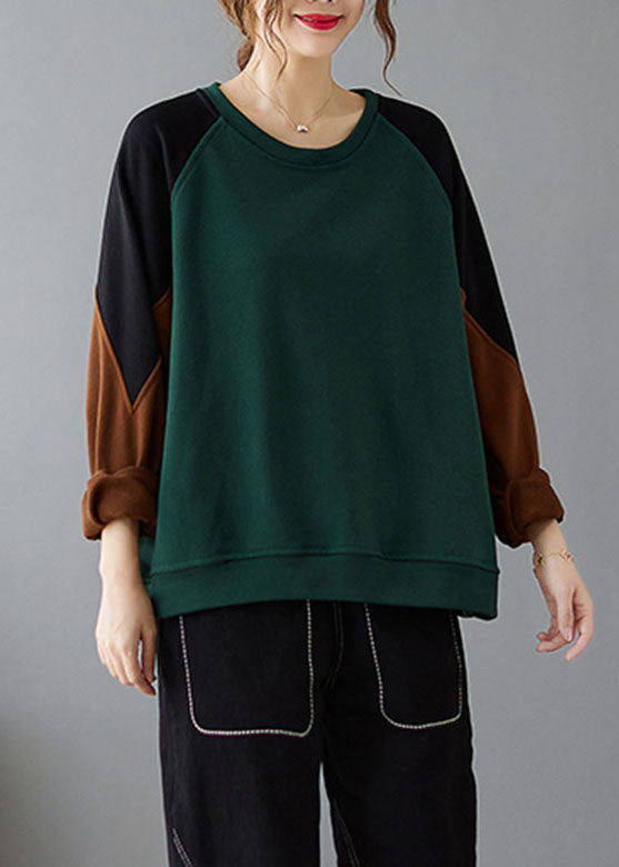 Unique Green O-neck Thick Sweatshirts Fall