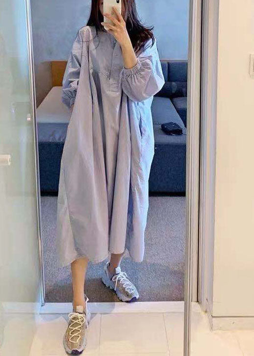 Unique Blue Button Loose Dresses Spring
