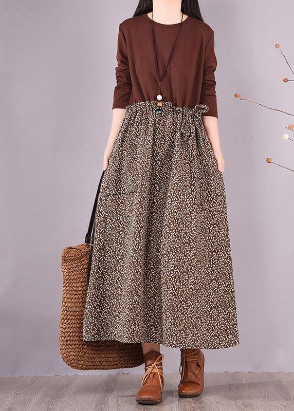 Chocolate Patchwork Print Clothes for O Neck Maxi Spring Dress