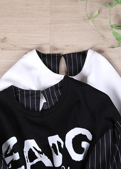 Black Classy Letter Autumn Sewing Tops
