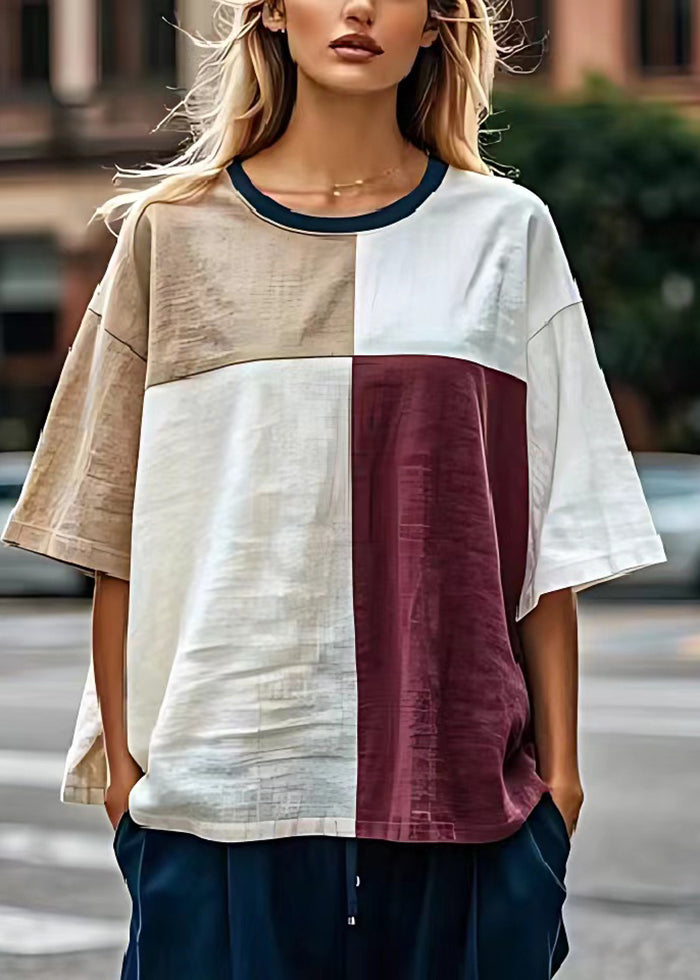 Colorblock Oversized Patchwork Linen Tanks Summer
