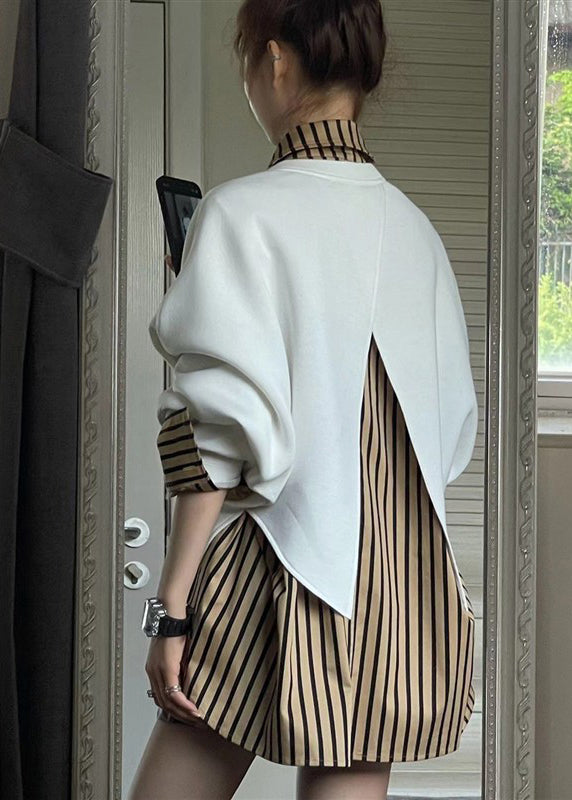 Loose Peter Pan Collar Striped Sweatshirt and Shirts Two Pieces Set Spring Sleeve