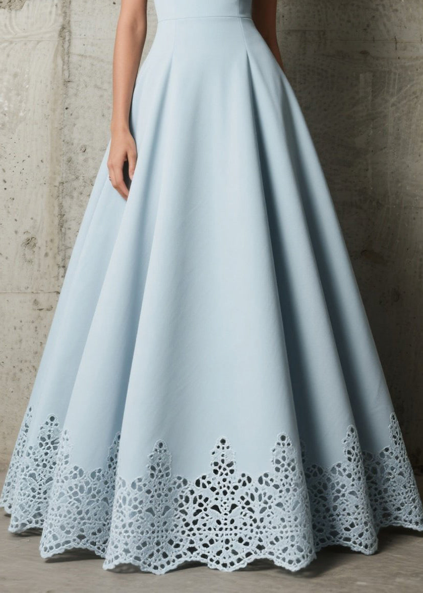 Sky Blue Exra Large Hem Hollow Out Spandex Party Dress Summer