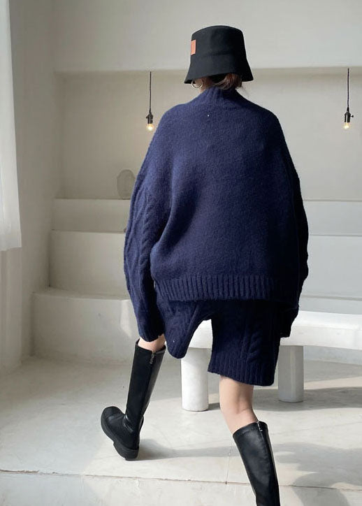 Navy Cozy Knit Two Pieces Set Winter