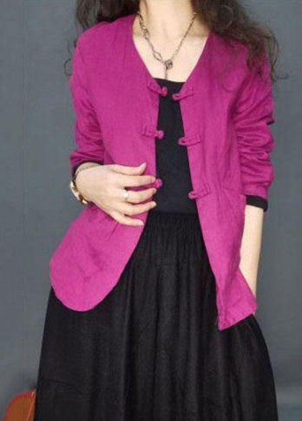Rose Oriental Button Pockets Linen Coats Spring