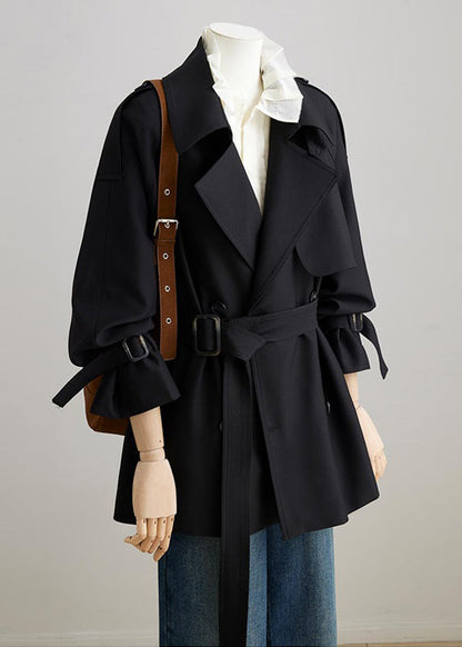 Classy Khaki Tie Waist Double Breast Cotton Jacket Spring