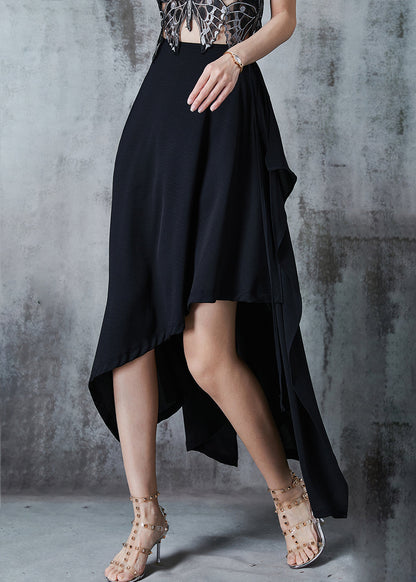 Black Asymmetrical Silm Fit Chiffon Skirt Summer