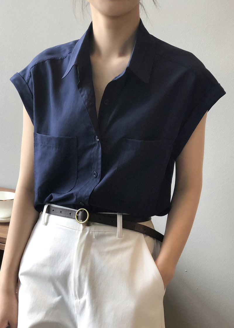 Navy Peter Pan Collar Shirts Summer