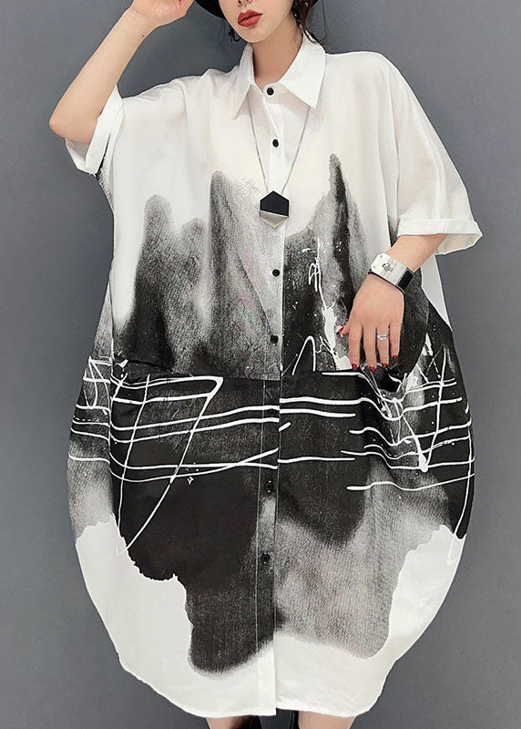 White Peter Pan Collar Print Cotton Shirts Dress Summer