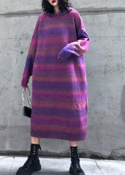 Chunky Rose Purple Sweater Wardrobes Moda Hooded Thick Art Knitwear