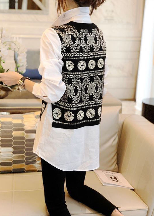 Black Knit Vest and White Shirts Two Pieces Set Fall